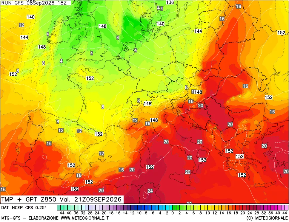 mappa 850 hPa Temp + GPT