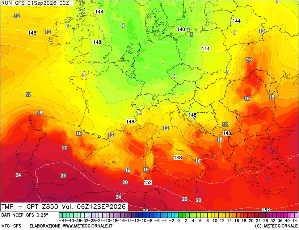 mappa 850 hPa Temp + GPT