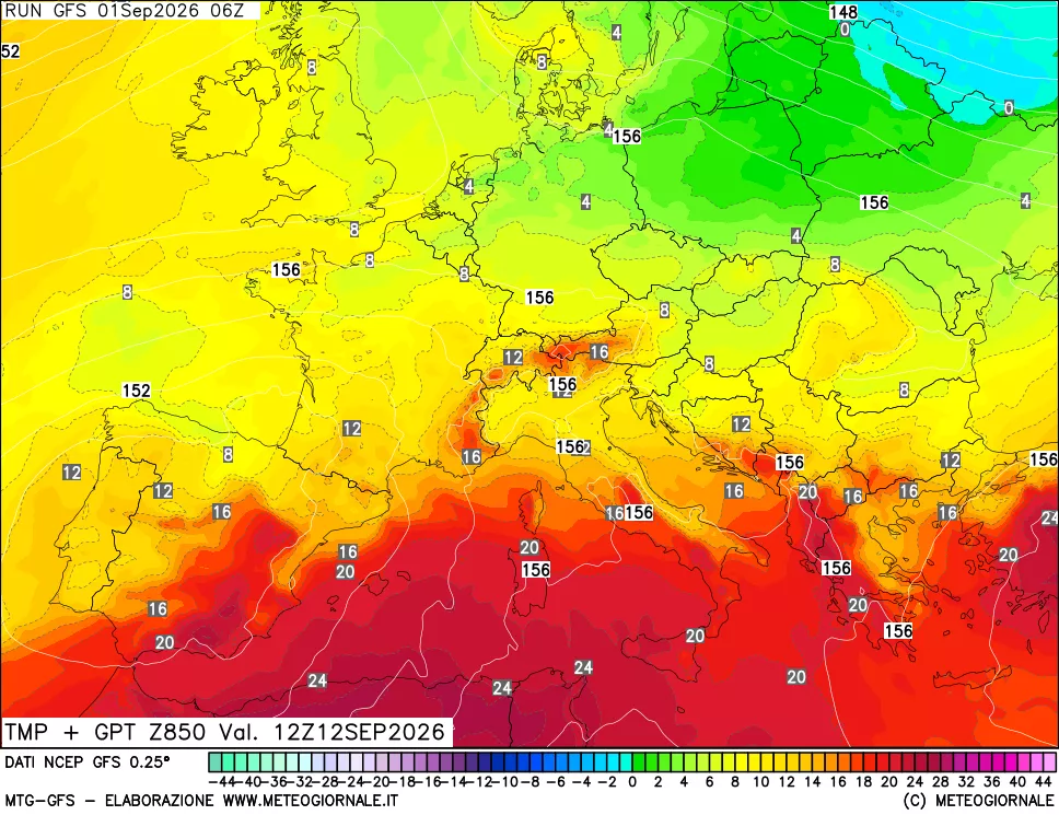mappa 850 hPa Temp + GPT