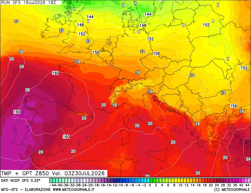 mappa 850 hPa Temp + GPT