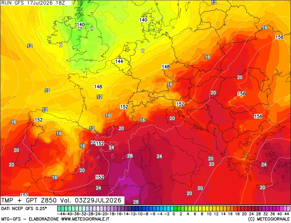 mappa 850 hPa Temp + GPT