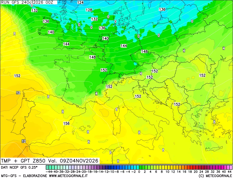 mappa 850 hPa Temp + GPT
