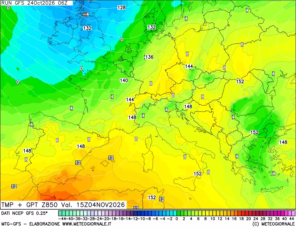 mappa 850 hPa Temp + GPT