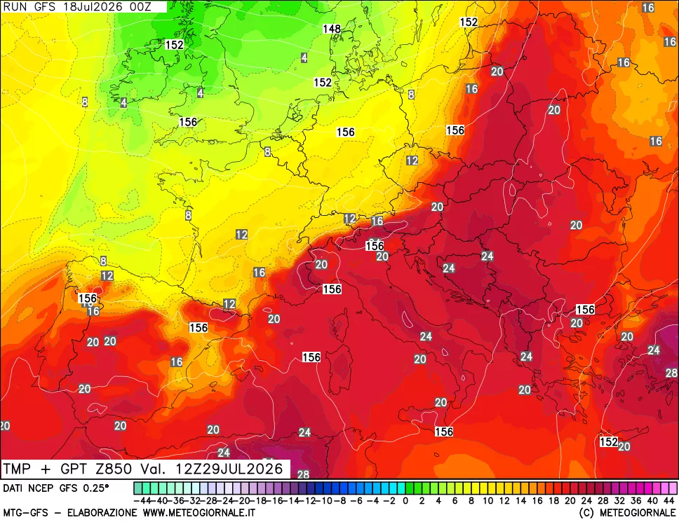 mappa 850 hPa Temp + GPT