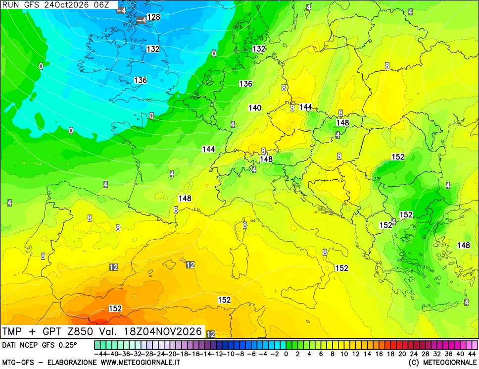mappa 850 hPa Temp + GPT