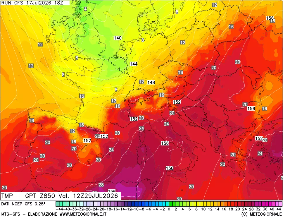 mappa 850 hPa Temp + GPT