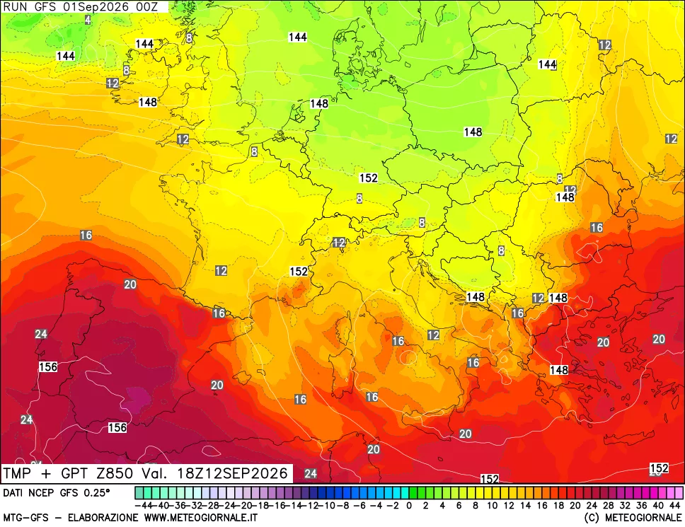 mappa 850 hPa Temp + GPT