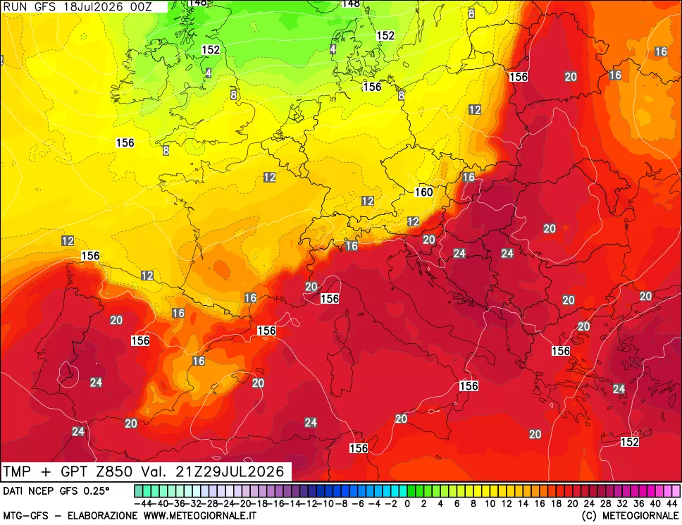 mappa 850 hPa Temp + GPT