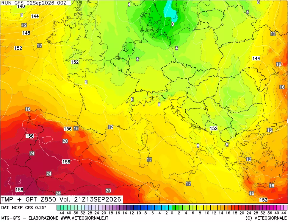 mappa 850 hPa Temp + GPT