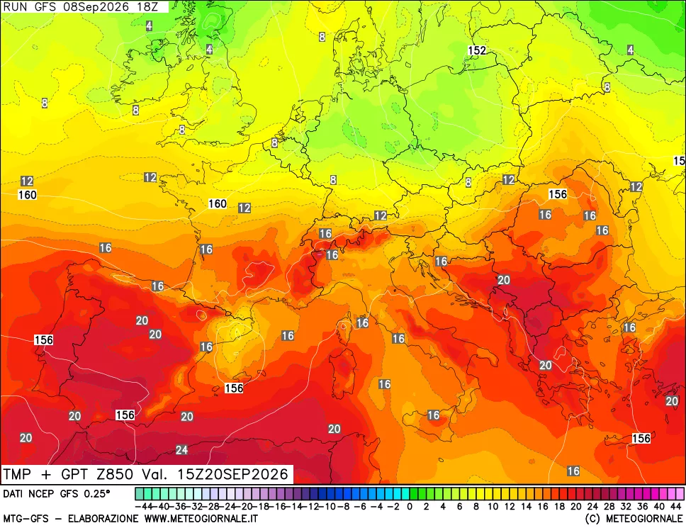 mappa 850 hPa Temp + GPT