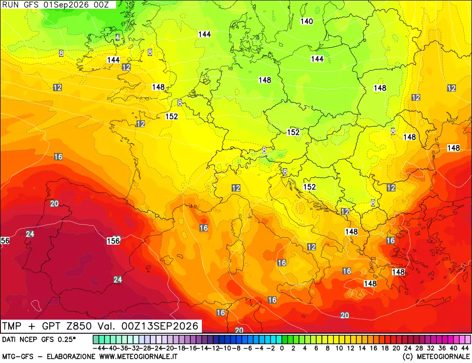 mappa 850 hPa Temp + GPT