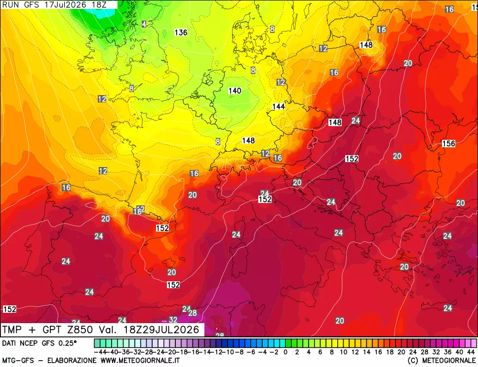 mappa 850 hPa Temp + GPT