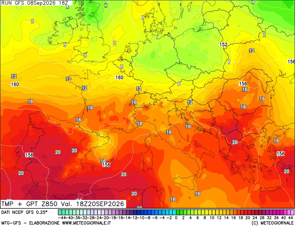 mappa 850 hPa Temp + GPT