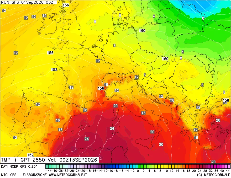 mappa 850 hPa Temp + GPT