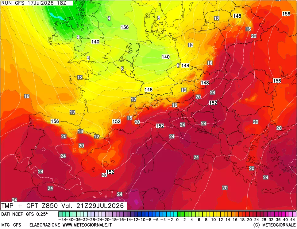 mappa 850 hPa Temp + GPT