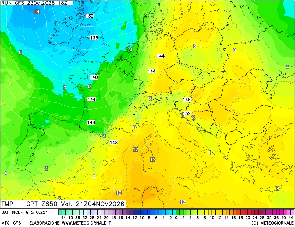 mappa 850 hPa Temp + GPT