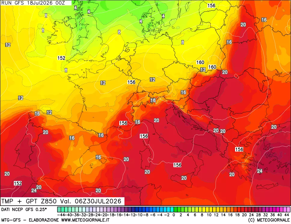mappa 850 hPa Temp + GPT