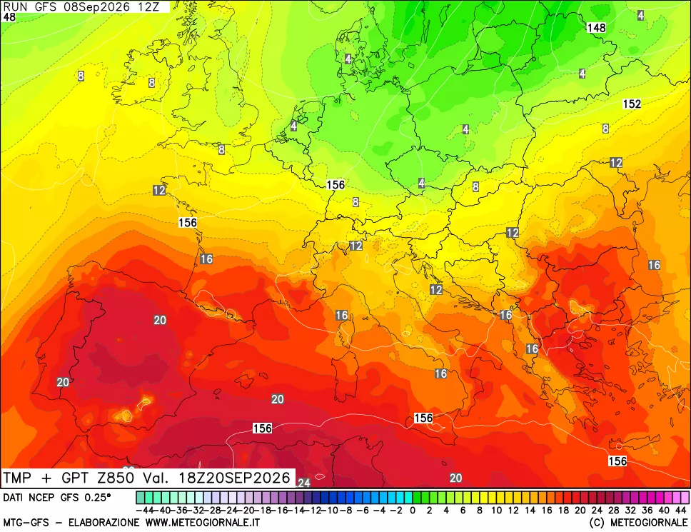 mappa 850 hPa Temp + GPT