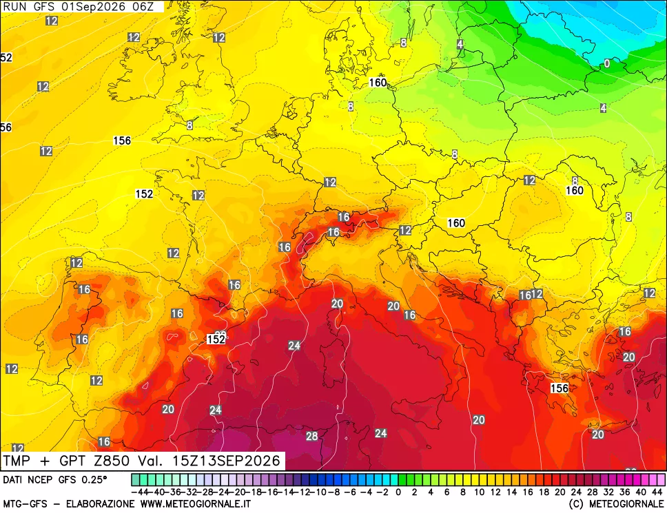 mappa 850 hPa Temp + GPT