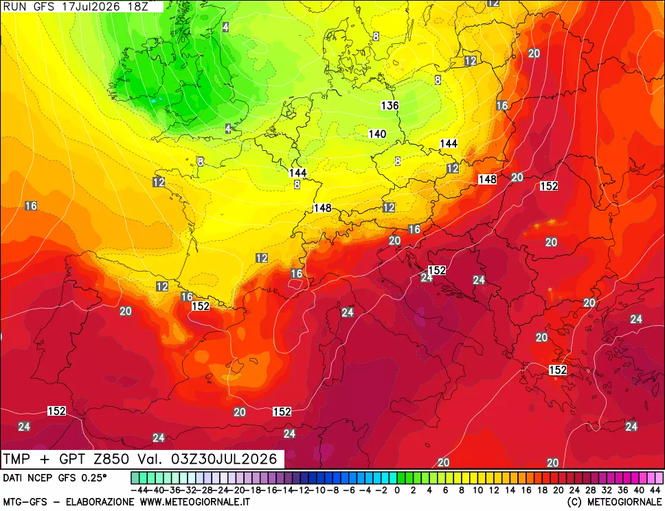 mappa 850 hPa Temp + GPT
