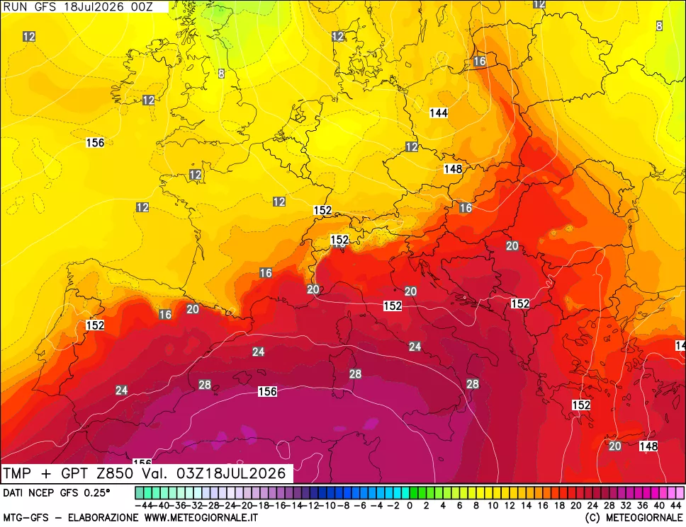 mappa 850 hPa Temp + GPT