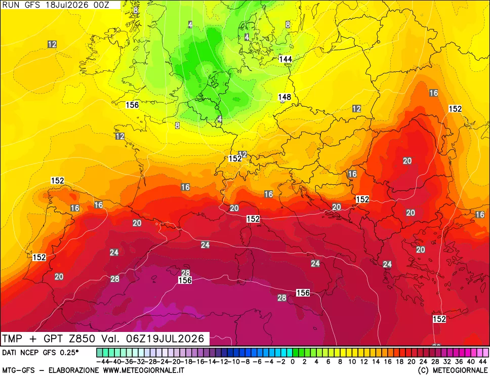 mappa 850 hPa Temp + GPT