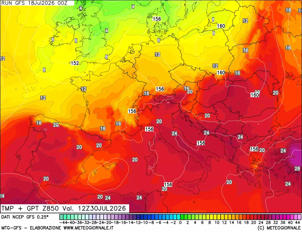 mappa 850 hPa Temp + GPT
