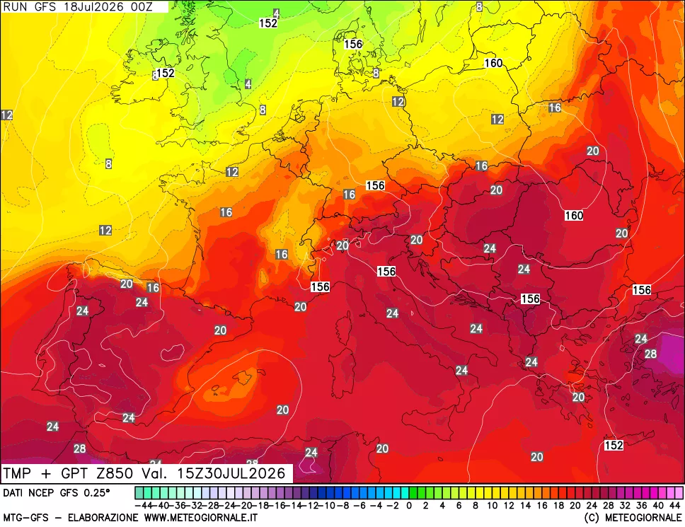 mappa 850 hPa Temp + GPT