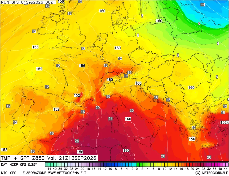 mappa 850 hPa Temp + GPT