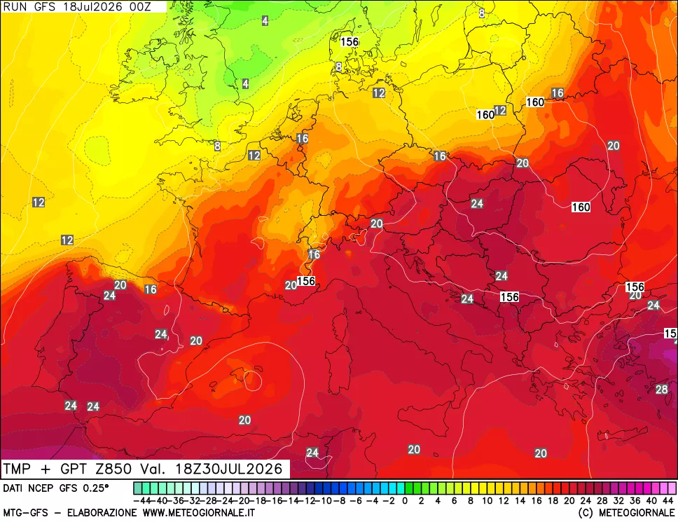 mappa 850 hPa Temp + GPT