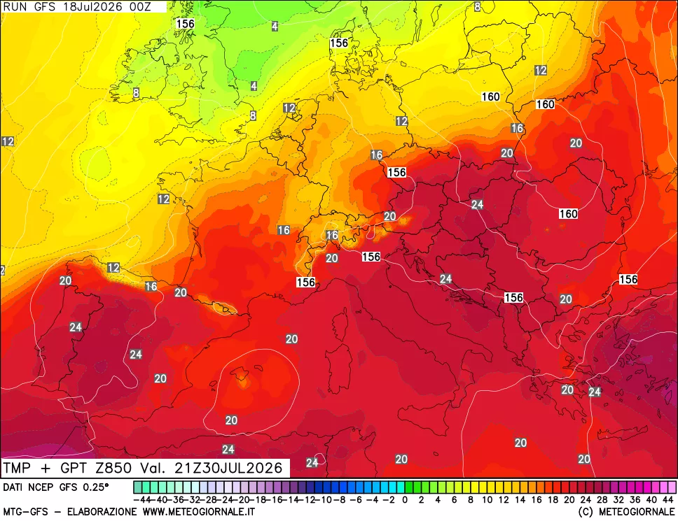 mappa 850 hPa Temp + GPT