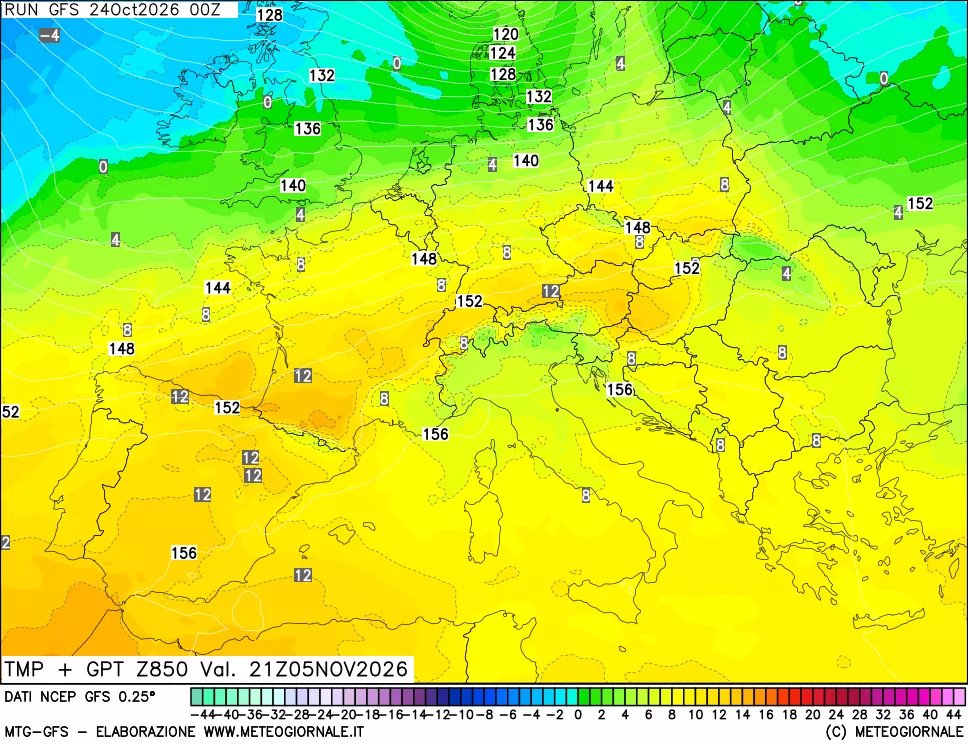 mappa 850 hPa Temp + GPT