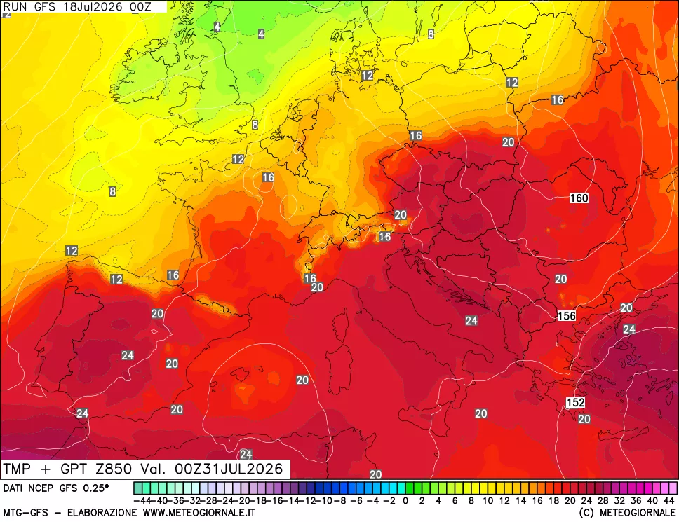 mappa 850 hPa Temp + GPT