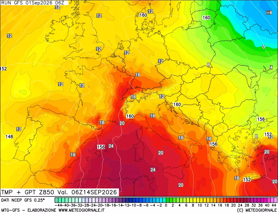 mappa 850 hPa Temp + GPT