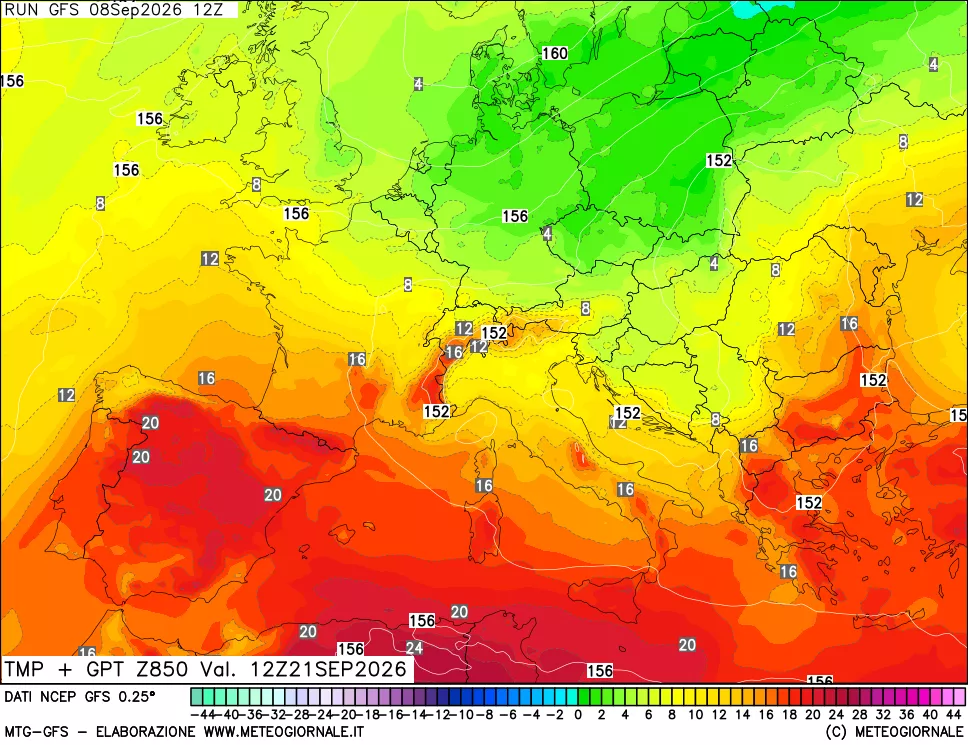 mappa 850 hPa Temp + GPT