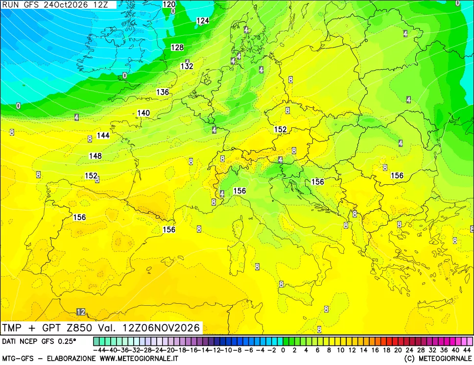 mappa 850 hPa Temp + GPT