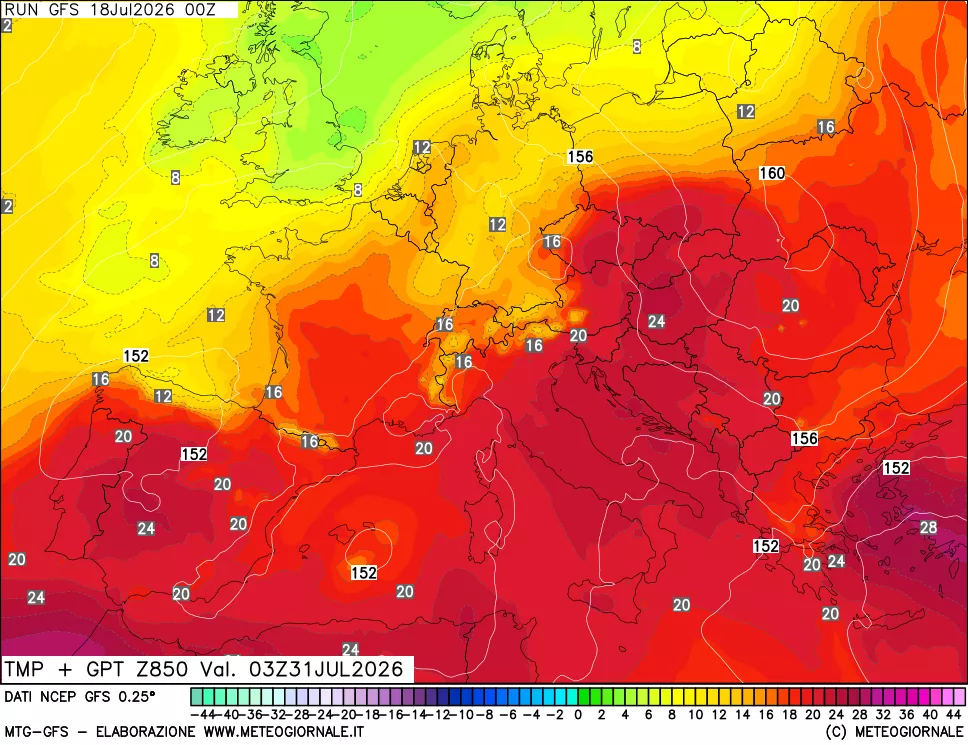mappa 850 hPa Temp + GPT