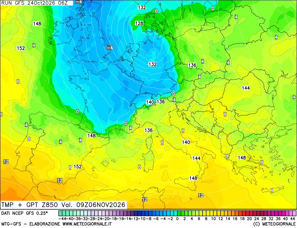 mappa 850 hPa Temp + GPT