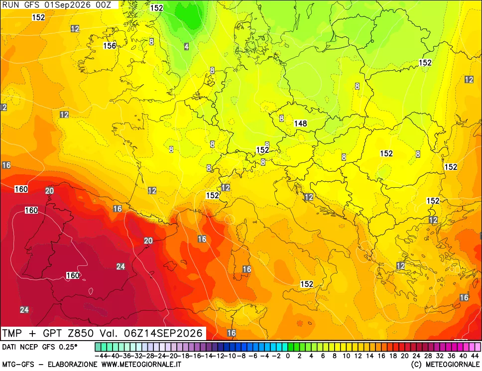 mappa 850 hPa Temp + GPT