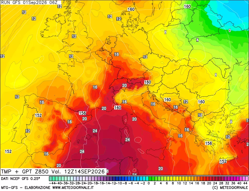 mappa 850 hPa Temp + GPT