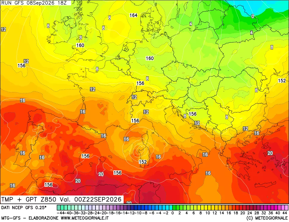 mappa 850 hPa Temp + GPT