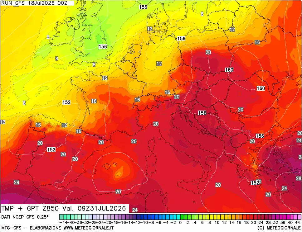 mappa 850 hPa Temp + GPT