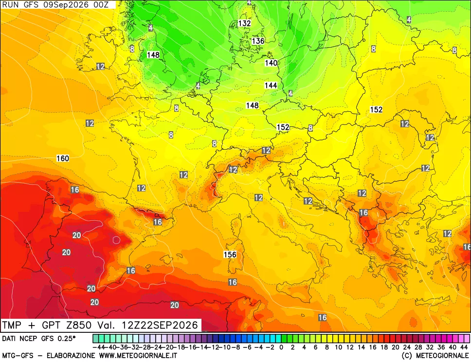 mappa 850 hPa Temp + GPT