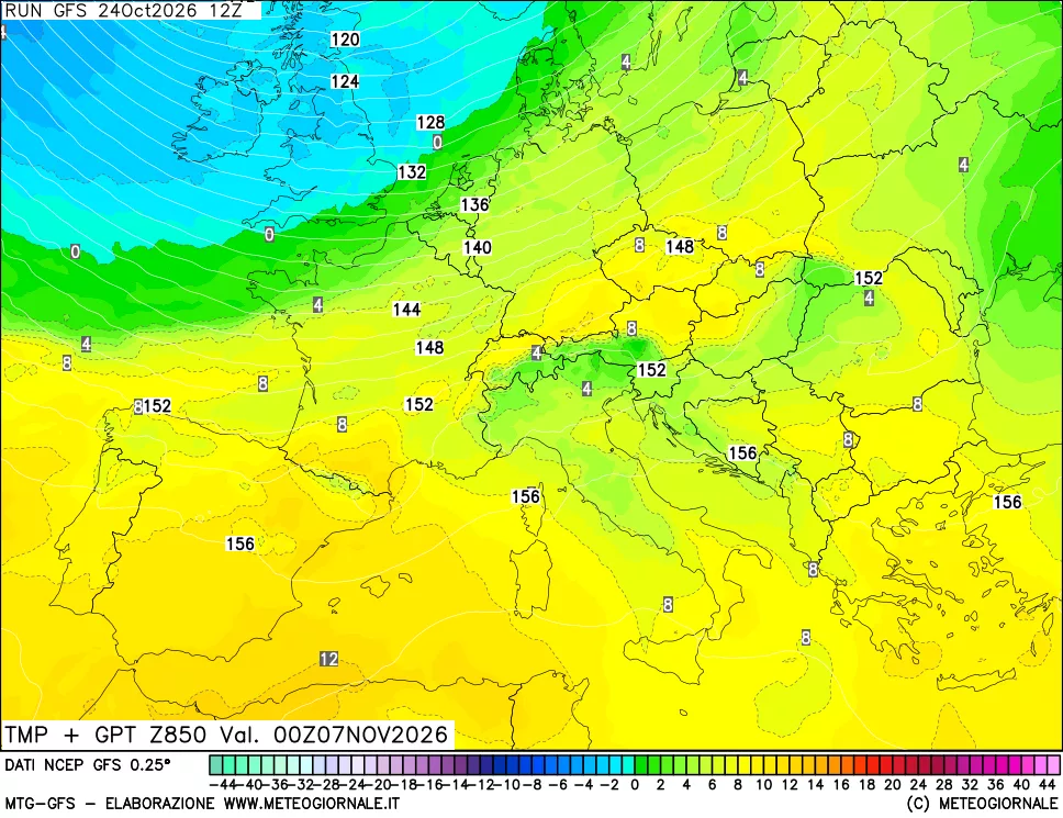 mappa 850 hPa Temp + GPT