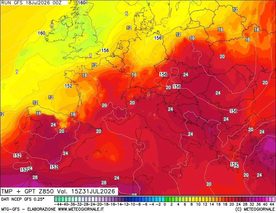 mappa 850 hPa Temp + GPT