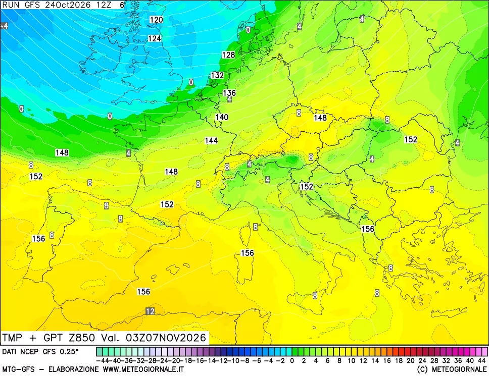 mappa 850 hPa Temp + GPT