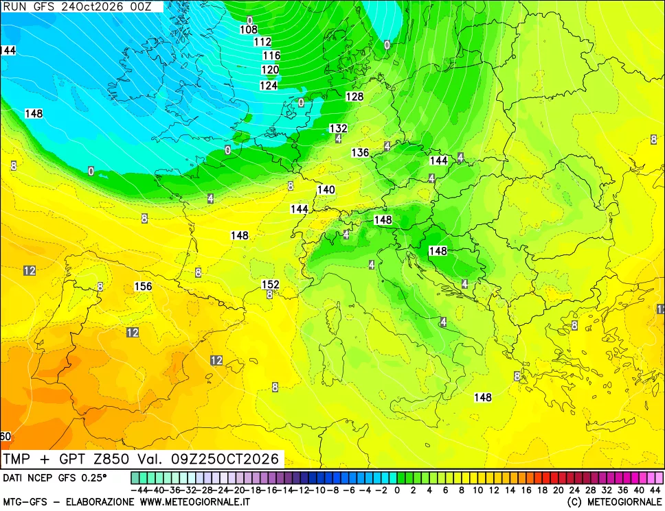 mappa 850 hPa Temp + GPT