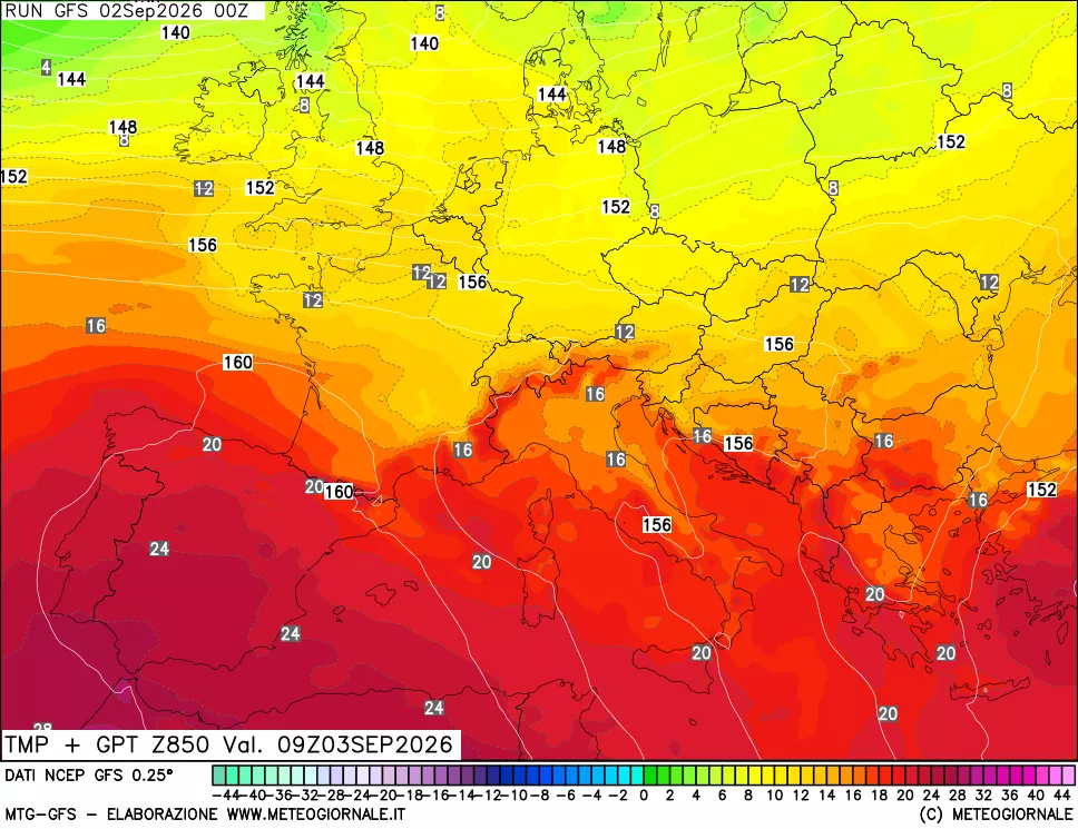 mappa 850 hPa Temp + GPT