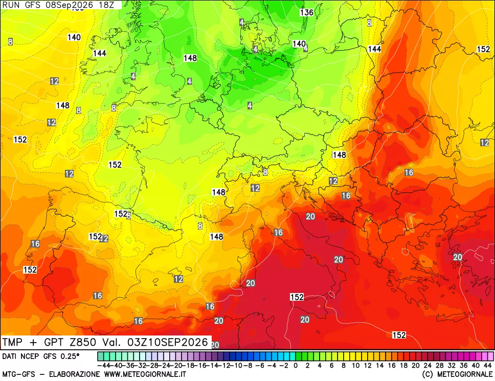 mappa 850 hPa Temp + GPT