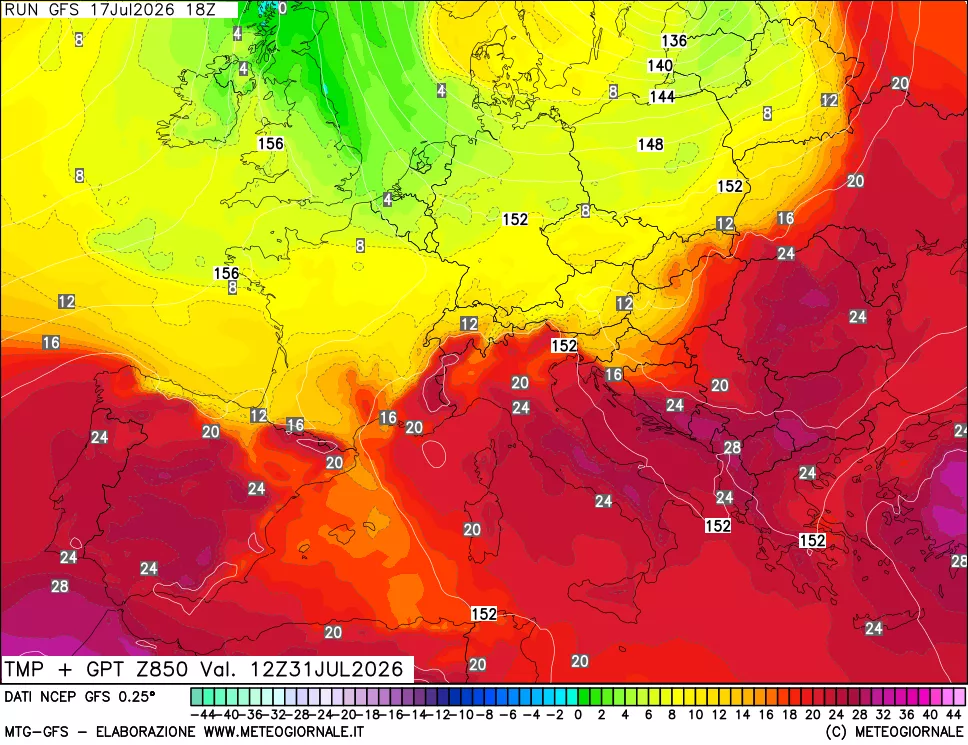mappa 850 hPa Temp + GPT